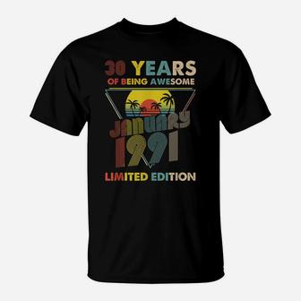 January 1991 Vintage Retro 30 Years Old 30Th Birthday Gift T-Shirt | Crazezy AU
