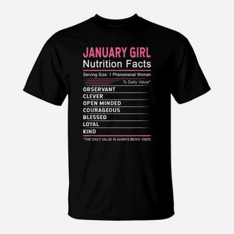 January Girl Nutrition Fact January Capricorn Birthday Gift T-Shirt | Crazezy AU