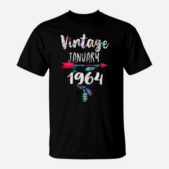 January Girls 1964 Birthday Gift 57 Years Vintage Since 1964 T-Shirt | Crazezy