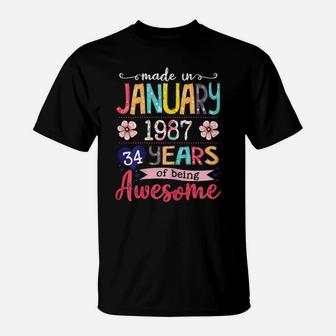 January Girls 1987 Birthday Gift 34 Years Old Made In 1987 T-Shirt | Crazezy AU