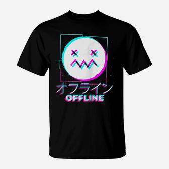 Japanese 90S Aesthetic Glitch - Synthwave Offline On Back Zip Hoodie T-Shirt | Crazezy UK