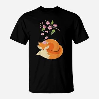 Japanese Cherry Blossom Flower I Vintage Fox T-Shirt | Crazezy DE