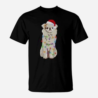 Japanese Chin Christmas Lights Xmas Dog Lover Santa Hat Sweatshirt T-Shirt | Crazezy AU