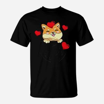 Japanese Dog Shiba Inu Pocket And Heart Valentines Day Gift T-Shirt - Monsterry