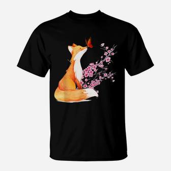 Japanese Fox Cherry Blossom Flower Sakura Trees Kawaii T-Shirt | Crazezy DE