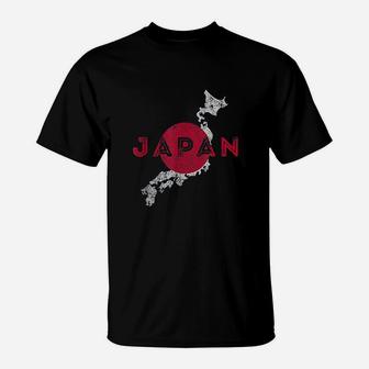 Japanese Map And Flag Souvenir Distressed Japan T-Shirt | Crazezy