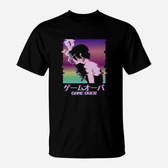 Japanese Sad Girl Game Over Indie Aesthetic T-Shirt | Crazezy CA