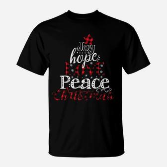 Joy Love Hope Peace Christmas Cute Buffalo Plaid Christmas T-Shirt | Crazezy AU