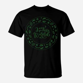 Joy To The World Christmas Greenery Holiday Casual Winter T-Shirt | Crazezy