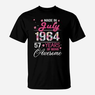 July Girls 1964 Birthday Gift 57 Years Old Made In 1964 T-Shirt | Crazezy AU