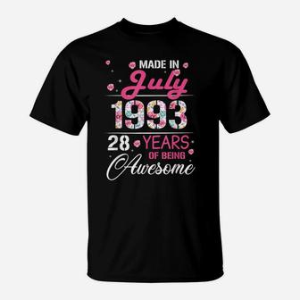 July Girls 1993 Birthday Gift 28 Years Old Made In 1993 T-Shirt | Crazezy