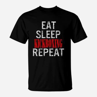 Junior Eat Sleep Kickboxing Repeat Tv3 Black T-Shirt | Crazezy