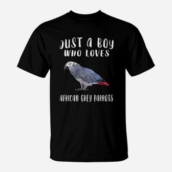 Just A Boy Who Loves African Grey Parrot Bird Lover T-Shirt | Crazezy