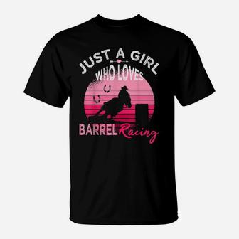 Just A Girl Who Loves Barrel Racing Horse Rodeo Cowgirl Pink T-Shirt - Monsterry