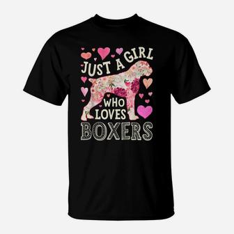 Just A Girl Who Loves Boxers Dog Silhouette Flower Floral T-Shirt | Crazezy CA