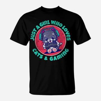 Just A Girl Who Loves Cats And Gaming T-Shirt | Crazezy