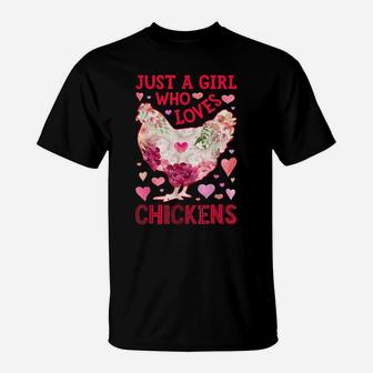 Just A Girl Who Loves Chickens Chicken Silhouette Flower T-Shirt | Crazezy