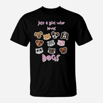 Just A Girl Who Loves Dogs Cute Tee Shirt With Dog Stickers T-Shirt | Crazezy AU