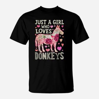Just A Girl Who Loves Donkeys Funny Donkey Silhouette Flower T-Shirt | Crazezy UK