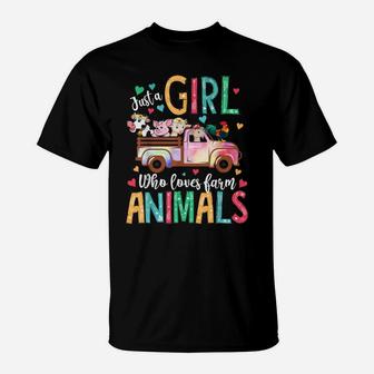 Just A Girl Who Loves Farm Animals Flower Floral Girl Farmer T-Shirt | Crazezy CA