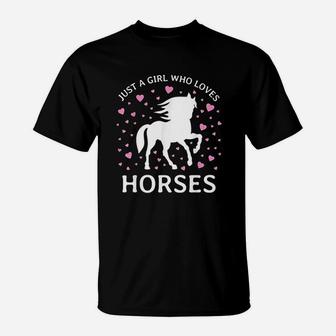 Just A Girl Who Loves Horses Cowgirl Horse Girl Riding Gift T-Shirt | Crazezy