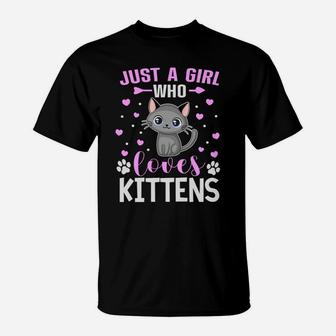 Just A Girl Who Loves Kittens Funny Cat Mom Cat Lover Teens T-Shirt | Crazezy