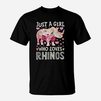 Just A Girl Who Loves Rhinos Funny Rhino Women Flower Floral T-Shirt | Crazezy