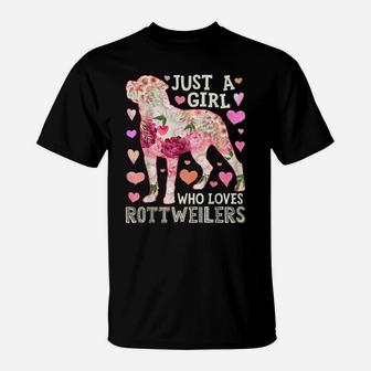 Just A Girl Who Loves Rottweilers Dog Silhouette Flower Gift T-Shirt | Crazezy AU