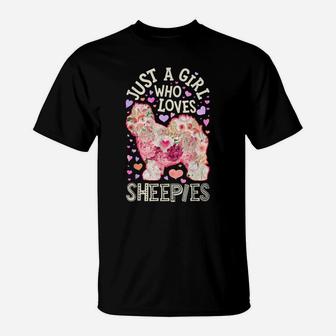 Just A Girl Who Loves Sheepies Old English Sheepdog Flower T-Shirt | Crazezy AU