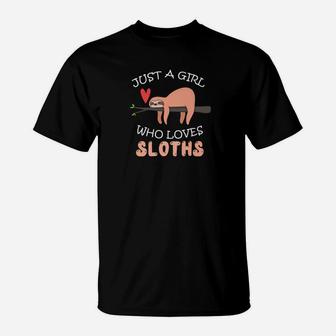 Just A Girl Who Loves Sloths Cute Sloths Lover Tee T-Shirt - Thegiftio