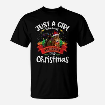 Just A Girl Who Loves Squirrels & Christmas Santa Hat Light T-Shirt | Crazezy