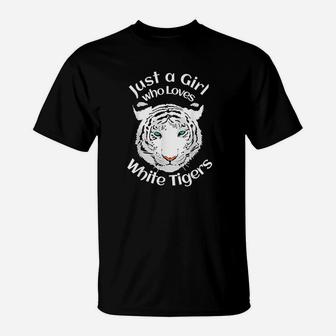 Just A Girl Who Loves Tigers White Tigers T-Shirt | Crazezy
