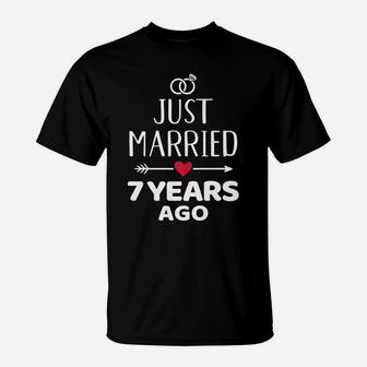 Just Married 7 Years Ago 7Th Wedding Anniversary T-Shirt | Crazezy AU
