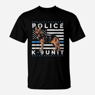 K9 Police Officer American Flag Thin Blue Line T-Shirt | Crazezy