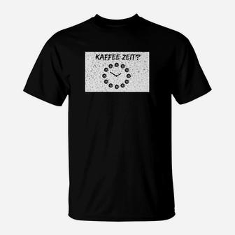Kaffeezeit Motiv T-Shirt Schwarz, Retro Punkte-Uhr Design - Seseable