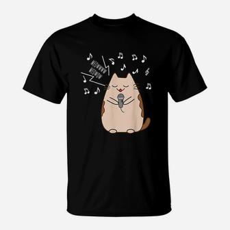 Karaoke Kawaii Kitty Cute Singing Kawaii Cat And Microphone T-Shirt | Crazezy
