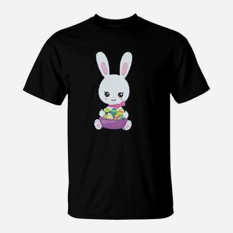 Kawaii Bunny Basket Eggs Easter Cotton Boy And Girl Clothes T-Shirt | Crazezy