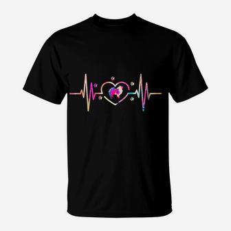 Keeshond Mom Dad Tie Dye Heartbeat Dog Lover T-Shirt | Crazezy