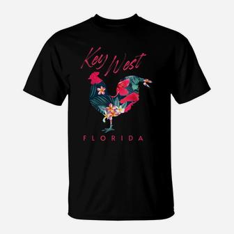 Key West Florida Chicken Lover Flower Hibiscus Souvenir T-Shirt | Crazezy