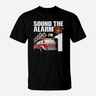 Kids 1 Year Old Firefighter Birthday Fire Truck Engine 1St Gift T-Shirt | Crazezy