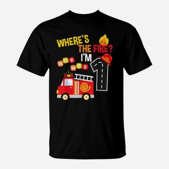 Kids 1St Birthday Party Fire Truck Toddler I'm 1 Year Old T-Shirt | Crazezy