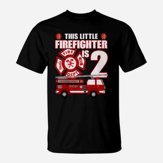 Kids 2 Year Old Firefighter Birthday Party Fire Truck 2Nd Gift T-Shirt | Crazezy UK