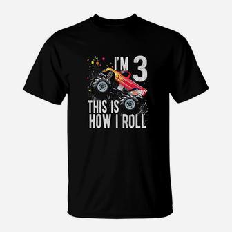 Kids 3 Year Old 3Rd Birthday Boy Monster Truck Car T-Shirt | Crazezy