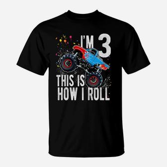 Kids 3 Year Old Shirt 3Rd Birthday Boy Monster Truck Car T Shirt T-Shirt | Crazezy
