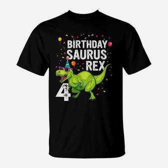 Kids 4 Year Old Birthday Boy Girl Dinosaur T Rex Family Matching T-Shirt | Crazezy
