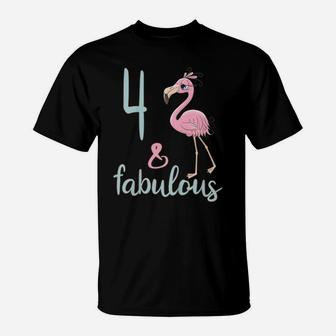 Kids 4Th Bday Girl Fabulous Flamingo Outfit 4 Year Old Cute Gift T-Shirt | Crazezy AU