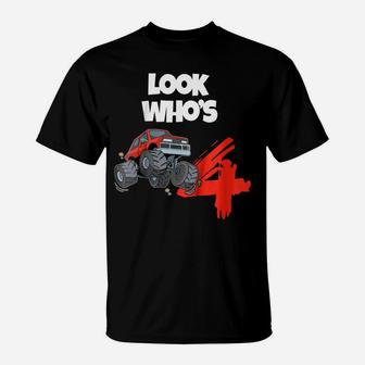 Kids 4Th Birthday Monster Truck T Shirt | 4 Year Old Boy Gift T-Shirt | Crazezy