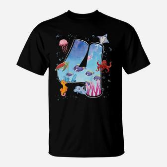 Kids 4Th Birthday Party Ocean 4 Year Old Sea Fish Aquarium Boy T-Shirt | Crazezy