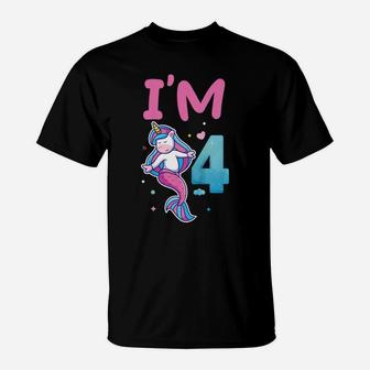 Kids 4Th Birthday Unicorn Mermaid Mermicorn Colorful Design T-Shirt | Crazezy
