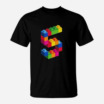 Kids 5 Year Old Building Blocks Birthday Bricks 5Th Gift T-Shirt | Crazezy DE